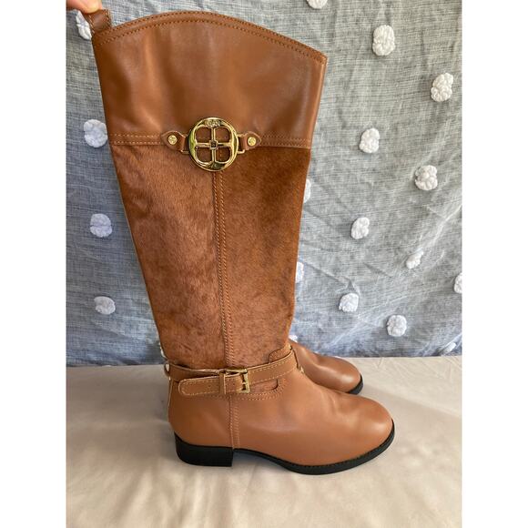 Iman Tall Riding Boots 6.5W (Fit 7–7.5) Brown Faux Leather Gold Buckle - Picture 3 of 9